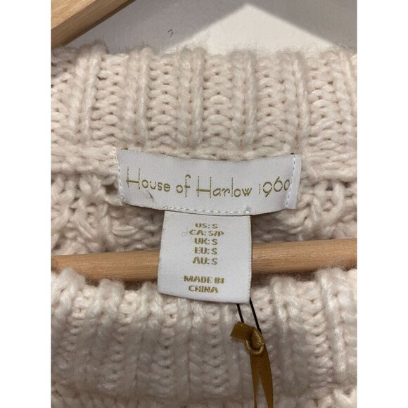 NWT. House Of Harlow 1960 Cream Cable Knit Cropped Pullover Sweater Women's Size - Picture 4 of 9